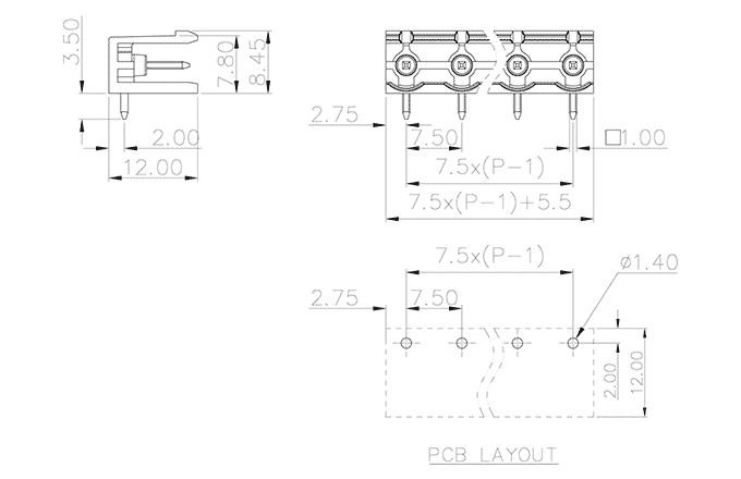 Đế Cắm PCB Cắm Rút SUPU MC-PA7.5HXX-G-0002 - Ảnh 2
