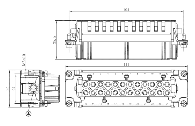 Lõi Cắm Cái Đầu Nối Chịu Tải Nặng 24 Cực Kiểu Ép Cốt SUPU SE-024-FC - Ảnh 2