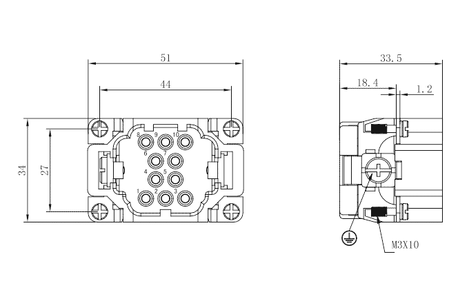 Lõi Cắm Đầu Nối Chịu Tải Nặng 10 Cực SUPU SEE-010-MC - Ảnh 2