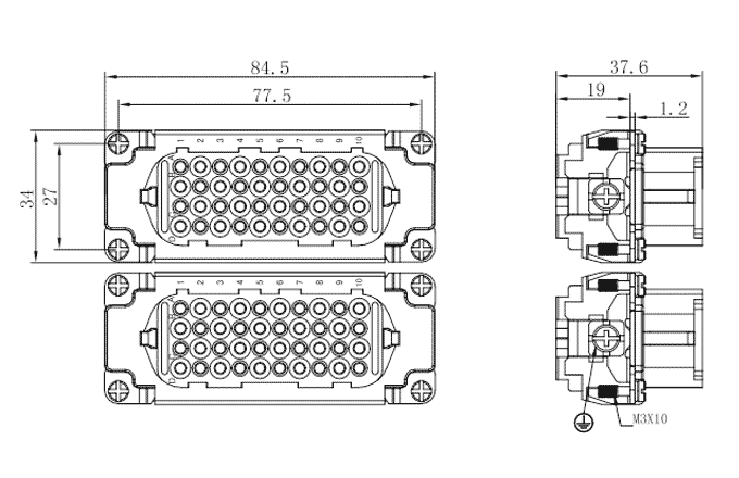 Lõi Đầu Nối Công Nghiệp Chịu Tải Nặng Dạng Cái 80 Cực SUPU SD-080-FC - Ảnh 2