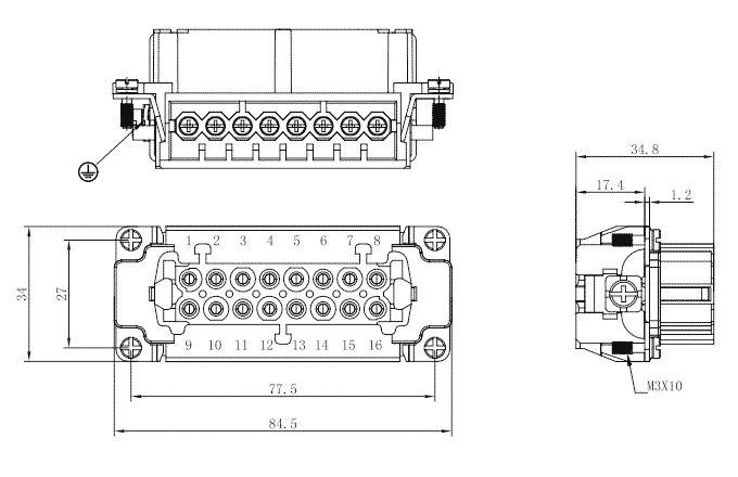 Lõi Giắc Cắm Công Nghiệp Tải Nặng Cái 16 Cực SUPU SE-016-F - Ảnh 2