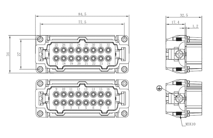 Lõi Tiếp Điểm Đực Công Nghiệp Lực Cao 32 Chân SUPU SE-032-M - Ảnh 2