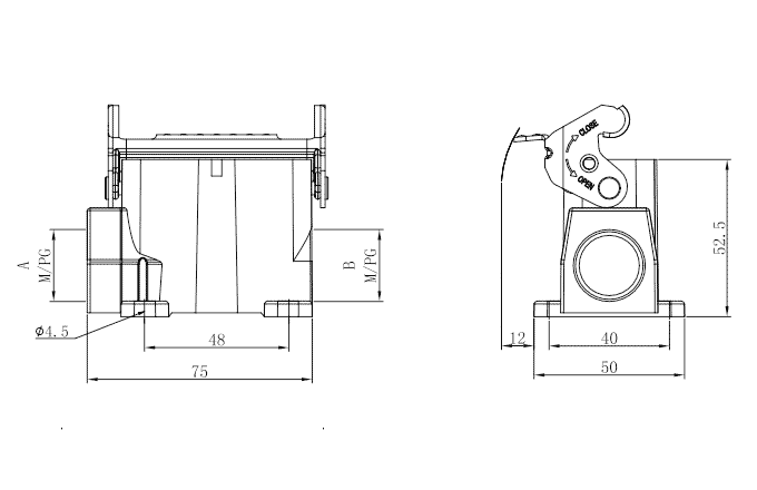 Vỏ Đầu Nối Công Nghiệp Nặng SUPU S10A Gắn Bề Mặt, Kim Loại, 1 Chốt Khóa, Ren M20 - Ảnh 2